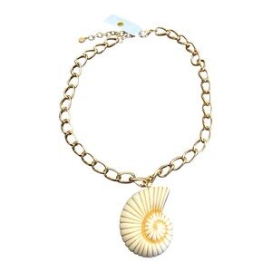 Gold Shell Pendant Necklace Nautical Beach Jewelry Ocean Mermaid Theme 21" NWT